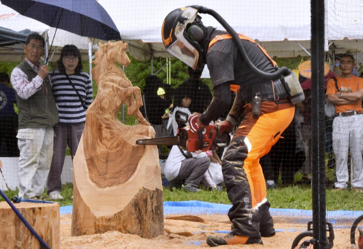 チェーンソーアートの世界王者が彫り出したのは… 高知県梼原町で森の