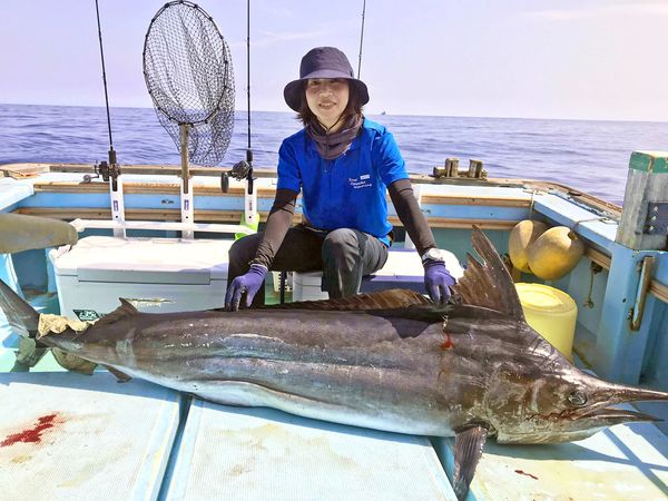 魚信 はっぴぃ魚ッチ カジキ やっちゃった 須崎市の女性 ｐｅ２号で５０キロ超の巨大魚 高知新聞