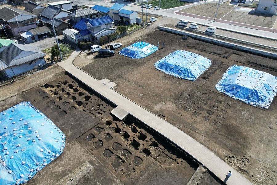 若宮ノ東遺跡で新たに見つかった総柱建物跡。郡衙の正倉と確認された(南国市篠原)