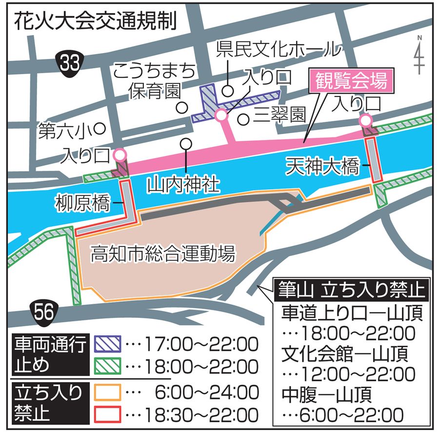 ８ ９高知市花火大会で交通規制 天神大橋は立ち入り禁止 観覧券７ ２８発売 高知新聞