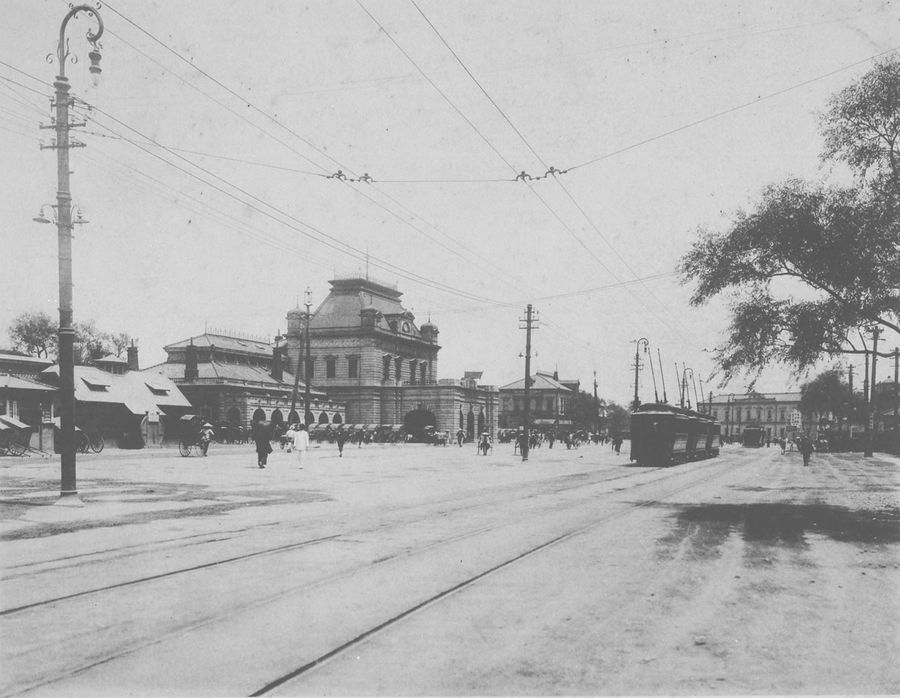 梅田停車場（大阪駅）＝１９１０年刊「浪花名勝」、国立国会図書館ウェブサイトより