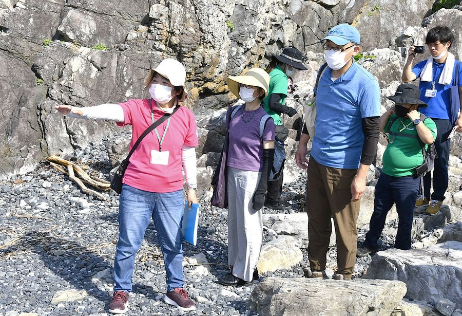 昨年8月、世界審査に向けて実施された日本ジオパーク委員会の現地調査。課題の改善が審査のポイントとなる(室戸市の室戸岬)