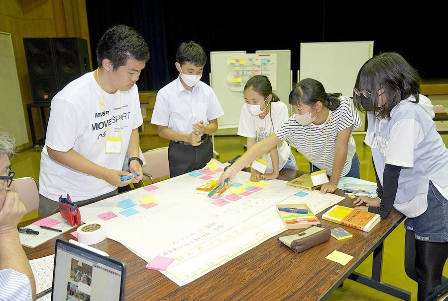 「よってたかって生涯学習フォーラム」を盛り上げるアイデアを検討する子どもたち（香美市土佐山田町宝町２丁目の市立中央公民館）