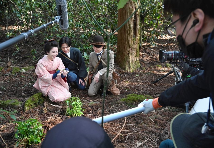 高知県越知町の横倉山で行われたらんまんロケの様子