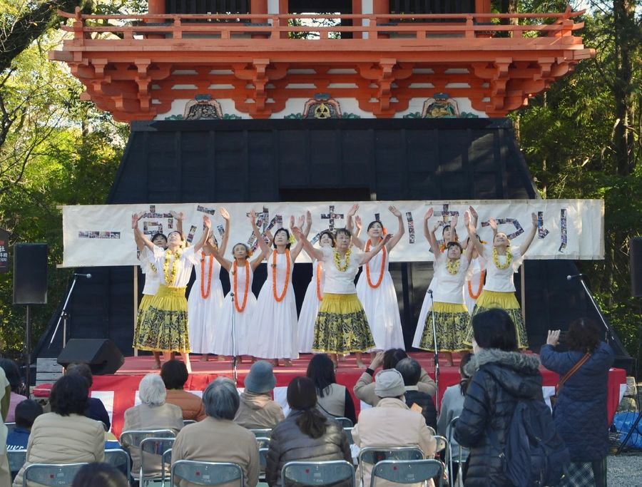 フラダンスのステージなどで盛り上がった一宮ふれあいまつり（高知市一宮しなね２丁目の土佐神社）