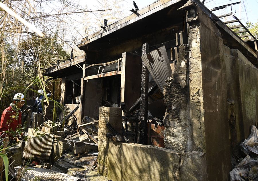 民家が全焼した火災現場（芸西村西分甲）