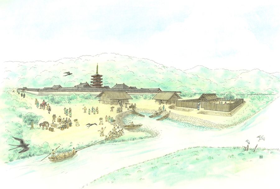 早川和子さんが描いた瓜尻遺跡の復元画(=安芸市立歴史民俗資料館提供)