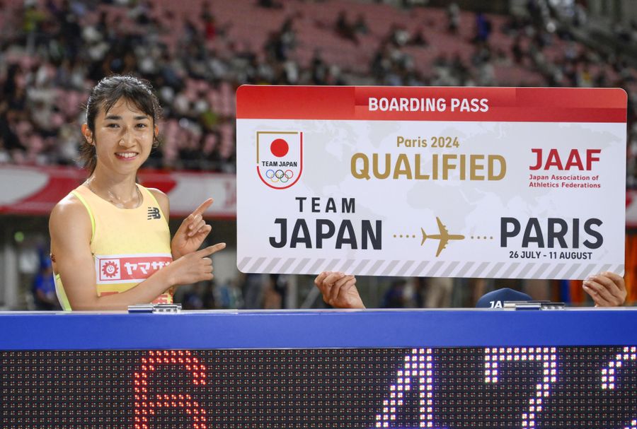 パリ五輪陸上代表に決まった田中希実選手（２０２４年６月、デンカビッグスワンスタジアム）