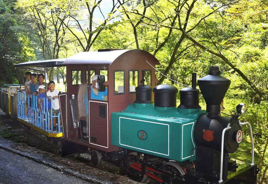 森の中をゴトゴトと進む馬路温泉前の森林鉄道（馬路村馬路）