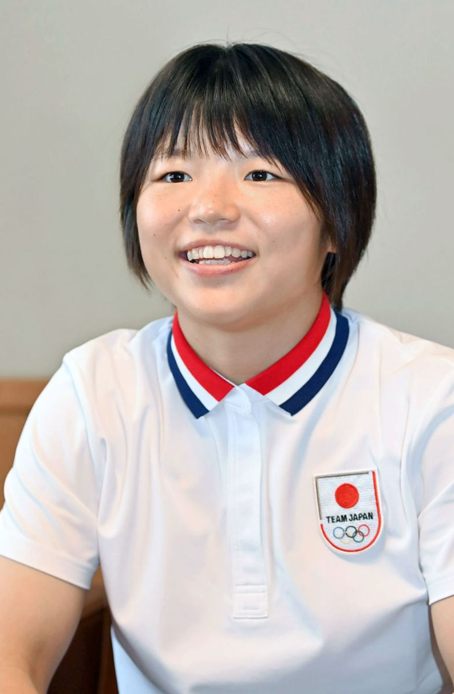 高知大大学院への進学が決まったパリ五輪金メダリストの桜井つぐみ選手（２０２４年８月２２日、香南市野市町西野の高知新聞社香長総局）