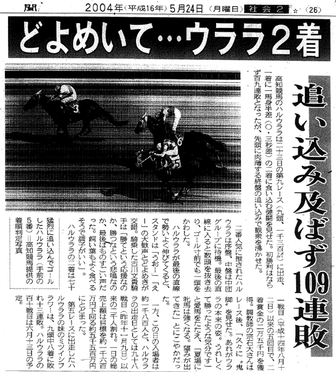 【希少本】高知競馬のハルウララ 特集】さようならハルウララ！高知競馬でつくった伝説 高知新聞紙面と