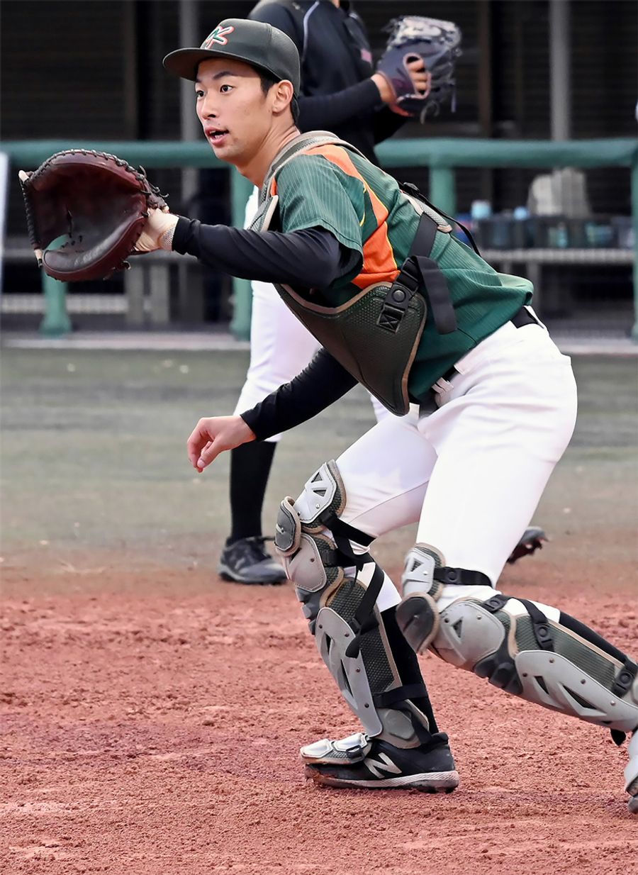大学野球代表候補に選ばれた工科大・林大心。練習では仲間から「いいぞー、ジャパン！」と声が飛んだ（香美球場）